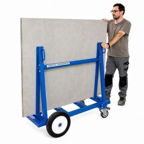 In-use view Aardwolf Economy Slab Buggy Single Sided transporting stone during handling