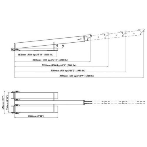 Aardwolf Forklift Boom FB2-3580 dimensions diagram measurement labels