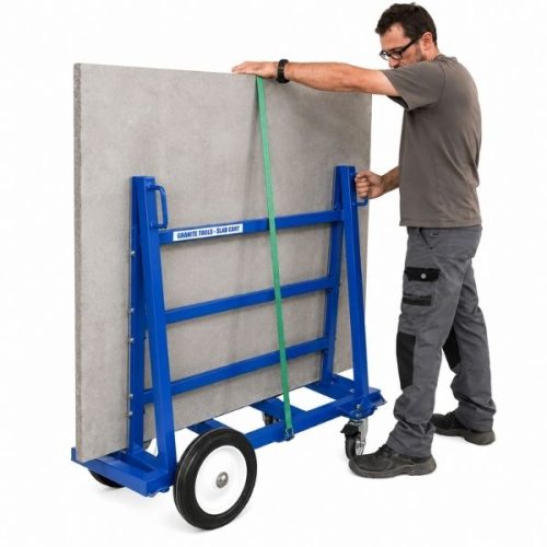 In-use view Aardwolf Slab Buggy Single Sided transporting stone during handling