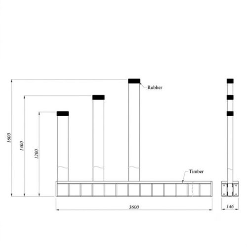 Dimension diagram for Aardwolf Slab Rack Kit 16 poles measuring 63 inches high