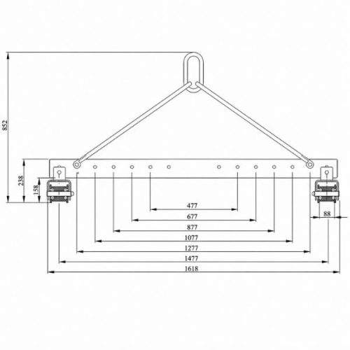 Dimension diagram for Aardwolf Spreader Bar 3.5 Ton 7000 lbs