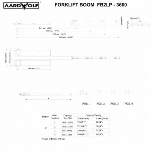 Aardwolf Straight klift Boom FB2LP-3600 dimensions diagram measurement labels