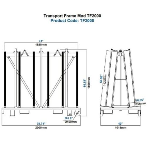 Aardwolf Transport Frame TF2000PC dimensions diagram measurement labels