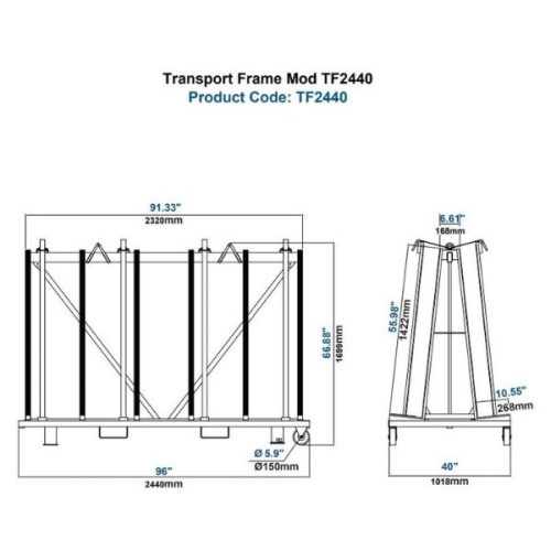 Aardwolf Transport Frame TF2440PC dimensions diagram measurement labels