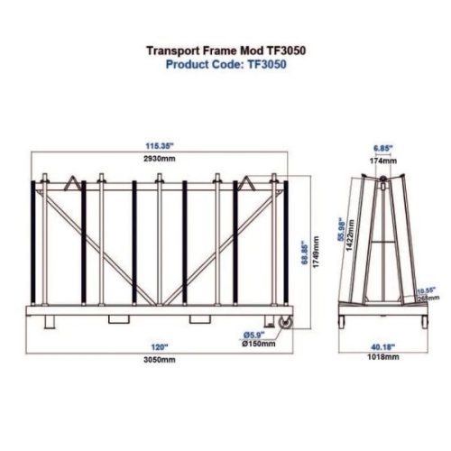 Aardwolf Transport Frame TF3050 dimensions diagram measurement labels
