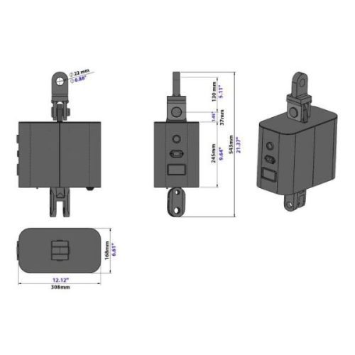 Dimensions view showing Aardwolf Twister Motorized Swivel measurements