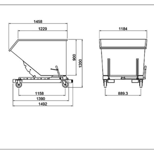 Dimensions view showing Aardwolf Waste Bin 1000 PC Galvanized measurements
