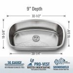 Ara Super Single Bowl Kitchen Sink 16 Gauge SIS-104-16 dimensions