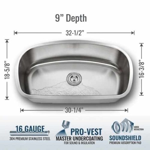 Ara Super Single Bowl Kitchen Sink 16 Gauge SIS-104-16 dimensions