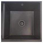 Black sand basket strainer installed in a sink basin