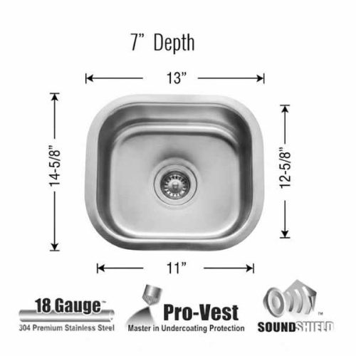Bootes small single bowl bar prep sink SIS-107 dimensions