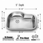 Dimensions view showing Cetus 1 3/4 Single Bowl Kitchen Sink 16 Gauge measurements