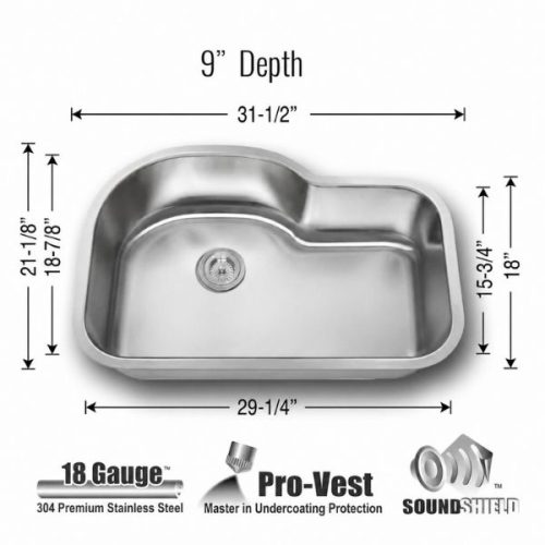 Dimensions view showing Cetus 1 3/4 Single Bowl Kitchen Sink measurements