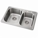 Angled view showing Double equal bowl kitchen sink two equal basins