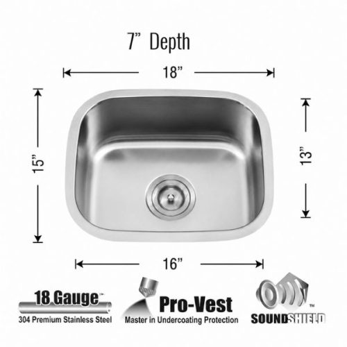 Dimensions view showing Draco Single Bowl Bar/Prep Sink measurements