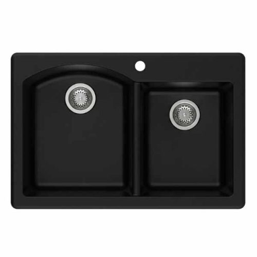 Duragranit big 1 3/4 double bowl granite sink Black Sand DUR-204-01 top view