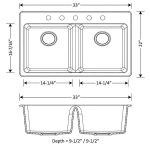 Duragranit double equal bowl granite sink Gray Moon DUR-202-04 dimensions