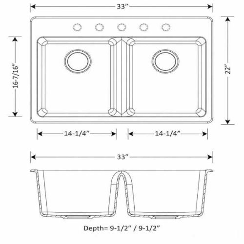 Duragranit double equal bowl granite sink Iceberg DUR-202-03 dimensions