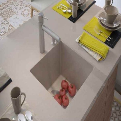 Duragranit single bowl granite sink 106 Iceberg DUR-106-03 angle view