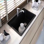 Duragranit super single bowl granite sink Black Sand DUR-105-01 in use