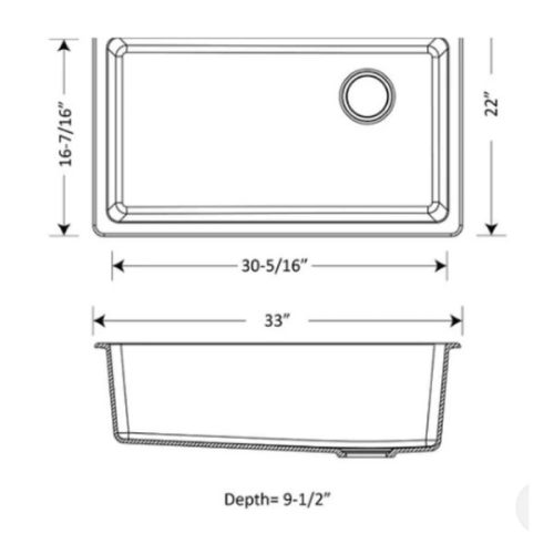 DuraGranit Super Single Bowl Granite Sink – Eclipse dimensions diagram