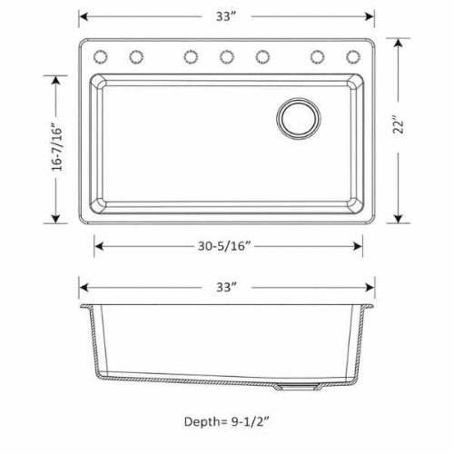 Duragranit super single bowl granite sink Gray Moon DUR-105-04 dimensions