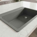Duragranit super single bowl granite sink Gray Moon DUR-105-04 in use