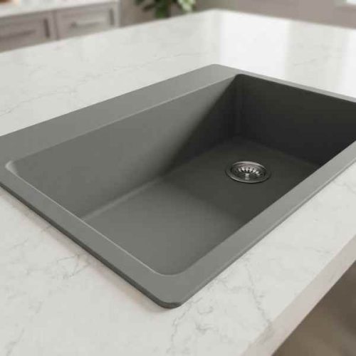 Duragranit super single bowl granite sink Gray Moon DUR-105-04 in use