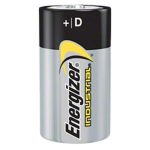 Front view Energizer Industrial Alkaline Battery showing battery label and cylindrical body