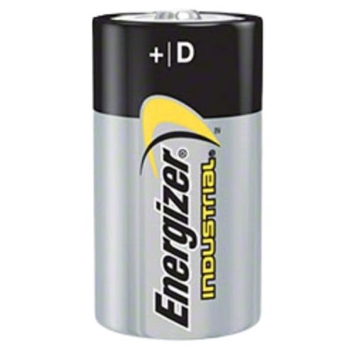 Front view Energizer Industrial Alkaline Battery showing battery label and cylindrical body