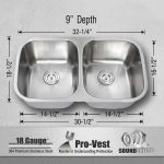 Gemini Double Equal Bowl Kitchen Sink 18 Gauge SIS-202-18G-GEM dimensions