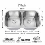 Gemini Double Equal Bowl Kitchen Sink 16 Gauge dimensions