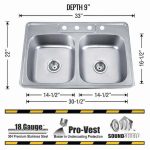 Dimensions view showing Gemini Drop-In Double Equal Bowl Kitchen Sink measurements