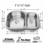 Hercules 1-1/2 Double Bowl Kitchen Sink 16 Gauge dimensions