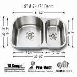 Dimensions view showing HERCULES 1-1/2 Double Bowl Kitchen Sink 18 Gauge measurements