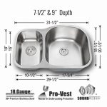 Dimensions view showing Hercules 1-1/2 Double Bowl Kitchen Reverse Sink measurements