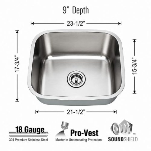 Dimensions view showing Indus Small Single Bowl Kitchen Sink measurements