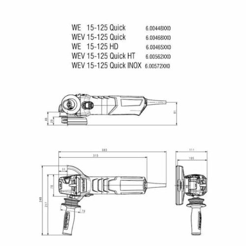 Metabo Variable Grinder WEV15-125HT dimensions