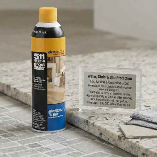 Miracle Sealants 511 Spray-On Grout Sealer applied to grout joints