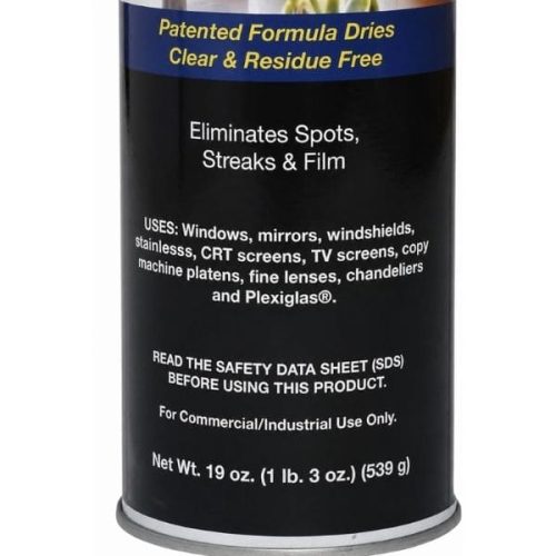 Close-up view OmniPro Ultimate Glass Cleaner label and aerosol can detail