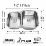 Orion 1-3/4 Double Bowl Kitchen Sink Reverse 16 Gauge dimensions