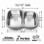 Dimensions view showing Orion Double Bowl Kitchen Sink 18 Gauge 1 3/4 measurements