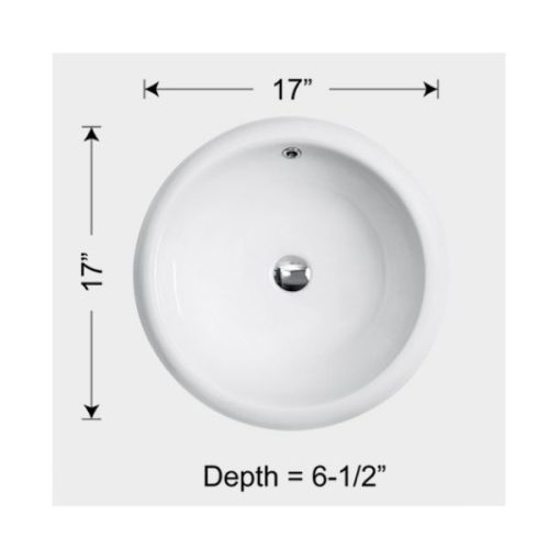 Dimensions view showing Overmount Ceramic Vessel Sink SIS-CV01W measurements