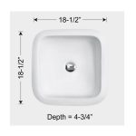 Dimensions view showing Overmount Ceramic Vessel Sink SIS-CV02W measurements