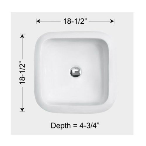Dimensions view showing Overmount Ceramic Vessel Sink SIS-CV02W measurements