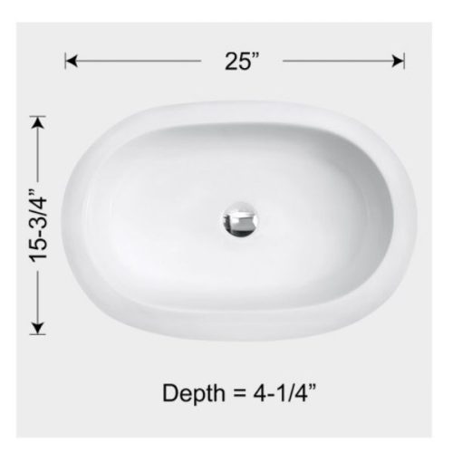 Dimensions view showing Overmount Ceramic Vessel Sink SIS-CV03W measurements