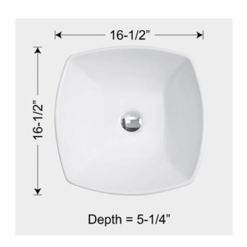 Dimensions view showing Overmount Ceramic Vessel Sink SIS-CV04W measurements