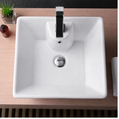 Top view showing Overmount Ceramic Vessel Sink SIS-CV05W bowl and rim