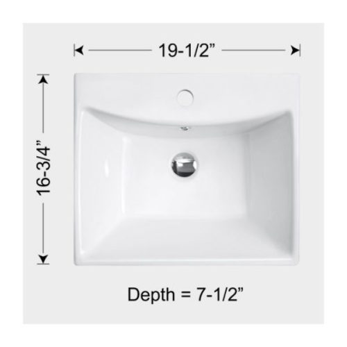 Dimensions view showing Overmount Ceramic Vessel Sink SIS-CV06W measurements