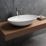 Angled view showing Overmount Ceramic Vessel Sink SIS-CV07W prile and basin shape